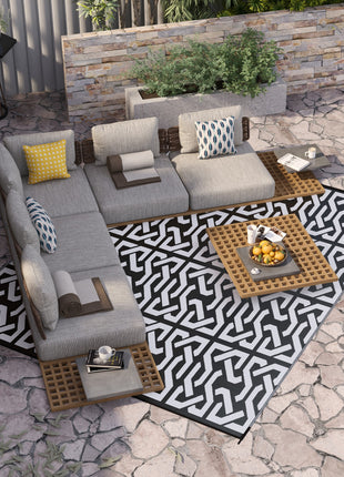 Reversible Outdoor Rug 8x10 Waterproof – RV Camping Patio Rug with Carry Bag Black & White Chain