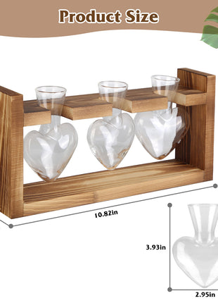 Heart-Shaped Plant Terrarium Propagation Station – Wooden Stand Hydroponic Glass Vase Planter