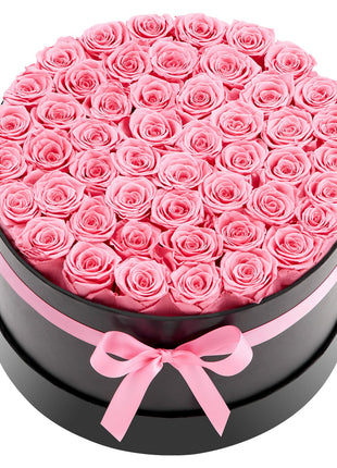 50 Preserved Roses Sweet Pink Round Box – Forever Flowers Gift for Women Wife Mom Anniversary Valentine’s Day