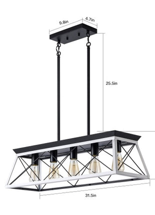 Likeshoppe 5 Light Farmhouse Chandelier White & Black – Rustic Wood & Iron Dining Room Ceiling Light with Adjustable Height (E26 Dimmable)