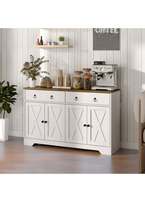 Farmhouse Sideboard Buffet Cabinet with Barn Doors – Rustic Kitchen Credenza Storage Cabinet with Drawers