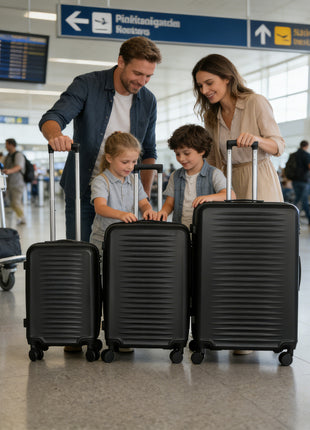 3 Piece Black ABS Suitcase Set with Spinner Wheels & Lock