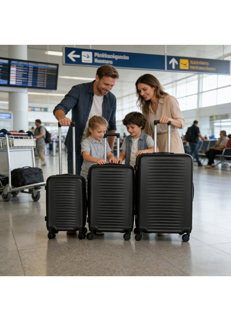 3 Piece Black ABS Suitcase Set with Spinner Wheels & Lock