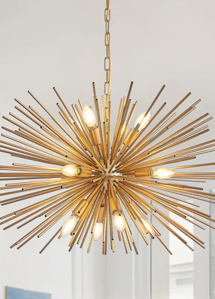 Likeshoppe Mid-Century Gold Sputnik Chandelier – 12-Light Starburst Pendant Lighting for Dining Room, Living Room & Foyer