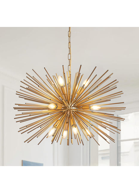 Likeshoppe Mid-Century Gold Sputnik Chandelier – 12-Light Starburst Pendant Lighting for Dining Room, Living Room & Foyer