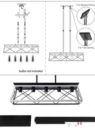 Likeshoppe 5 Light Farmhouse Chandelier White & Black – Rustic Wood & Iron Dining Room Ceiling Light with Adjustable Height (E26 Dimmable)
