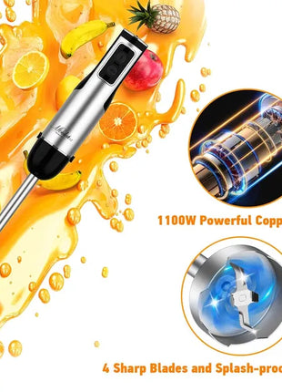 1100W 5-in-1 Immersion Blender Handheld – 12-Speed Stick Blender with Chopper & Whisk