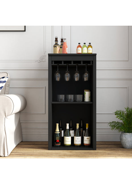 Likeshoppe Black Wine Bar Cabinet with Hutch & Shelves – Modern Storage Cabinet for Dining Room, Living Room & Home Bar