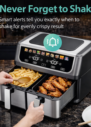 9.5L Dual Basket Air Fryer with Independent Temperature Control