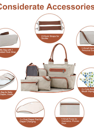 8PCS Baby Diaper Bag Set – Multifunctional Nappy Changing Bag with Accessories