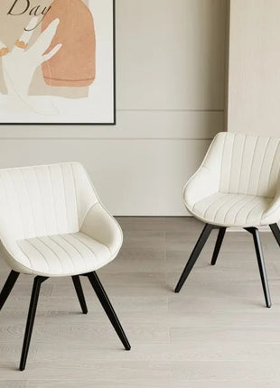 Likeshoppe Set Of 2 Dining Chairs, Medieval Modern Kitchen Dining Chair, PU Decorative Chairs With Black Metal Legs, Suitable For Home&kitchen White