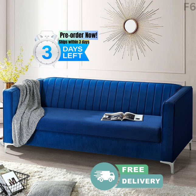 F6-  77.3*32" Mid Century Velvet Sofa,2-3 Seater Modern Couch, Exquisite Loveseat with Vertical Striped Decoration and Metal Legs for Living Room,Bedroom,Apartment,Office,2 Colors - Likeshoppe 