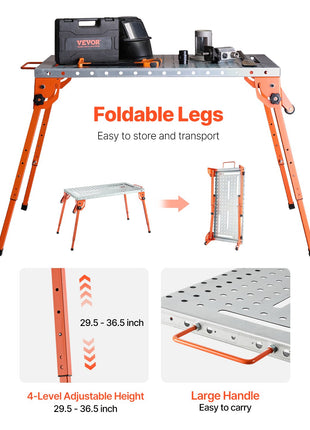 Likeshoppe Heavy Duty Foldable Welding Table – Adjustable Steel Workbench with Fixture Holes & Tool Slots (500 lb Capacity)