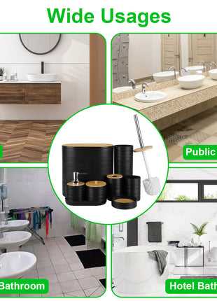 8Pcs Bathroom Accessories Set with Trash Can, Soap Dispenser & Bamboo Tray