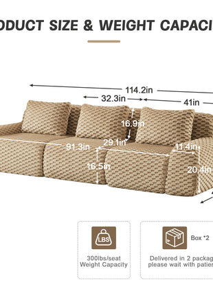 114" Modern Modular Sectional Sofa – Deep Seat Flannelette Couch