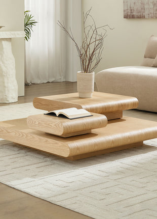 3 Piece Modular Stacking Coffee Table – Natural Wood Square Coffee Table for Living Room LS2