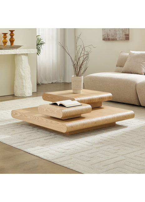 3 Piece Modular Stacking Coffee Table – Natural Wood Square Coffee Table for Living Room LS2