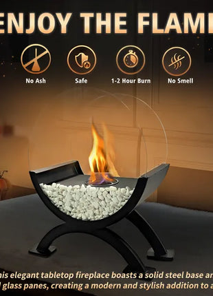 Likeshoppe Portable Tabletop Fire Bowl – Round Glass Indoor Outdoor Fireplace for Patio, Dining Table & Events