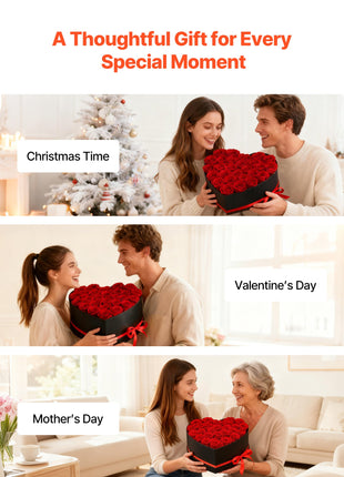 27 Preserved Red Roses Heart Box – Forever Flowers Gift for Women Wife Mom Anniversary Valentine’s Day