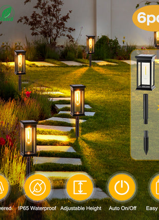 Solar Garden Stake Lights Waterproof – Adjustable Solar Pathway Lights for Lawn, Patio & Yard (6 Pack)
