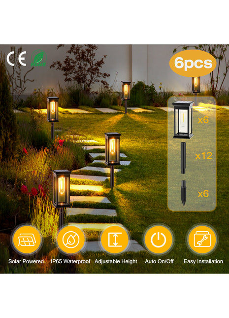 Solar Garden Stake Lights Waterproof – Adjustable Solar Pathway Lights for Lawn, Patio & Yard (6 Pack)