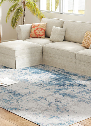 8x10 Washable Area Rug Non-Slip – Modern Abstract Chenille Carpet for Living Room Bedroom Blue