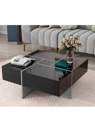 Likeshoppe Modern Square Coffee Table with Hidden Storage – Black High Gloss Lift Top Table with Sliding Expandable Design (31.5")