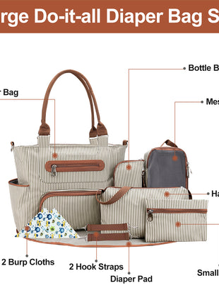8PCS Baby Diaper Bag Set – Multifunctional Nappy Changing Bag with Accessories