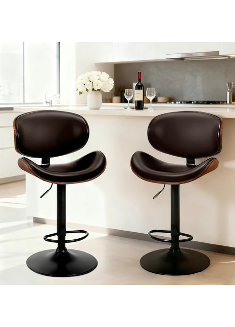 LIKESHOPPE Adjustable 360° Swivel Bar Stools with Back & PU Leather Seat – Set of 2