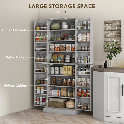 Tall Kitchen Pantry Cabinet with Adjustable Shelves – 8-Tier Food Storage Organizer with Door Spice Racks