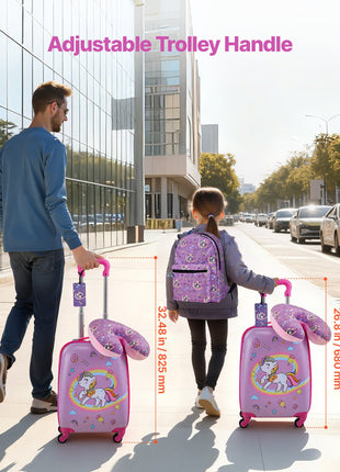 Unicorn Kids 5 Piece Carry On Luggage Set | 18 Inch Rolling Suitcase with Backpack & Travel Pillow | Likeshoppe