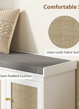 Likeshoppe Rattan Shoe Storage Bench with Cushion – Entryway Shoe Organizer Seat for Hallway