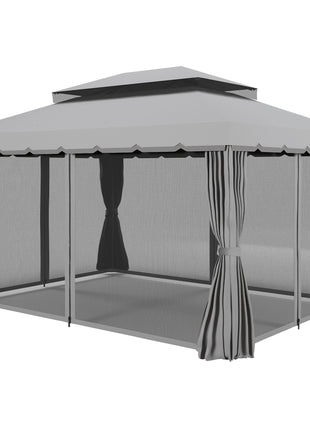 10' x 13' Patio Gazebo with Aluminum Frame – Outdoor Canopy Shelter with Netting & Curtains
