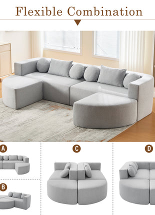 114.9" Modular Bouclé Sectional Sofa – U-Shaped Boneless Couch with Deep Seats