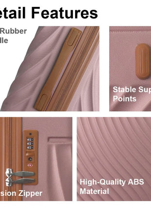 Rose Gold 3 Piece ABS Luggage Set with TSA Lock & Spinner Wheels