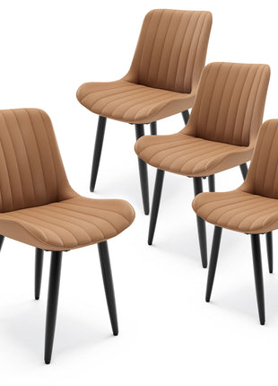 Likeshoppe Set Of 4 Modern PU Leather Dining Chairs With Thick Cushions & Metal Legs, Armless Faux Leather Side Chairs For Kitchen, Dining Room