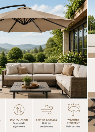 Cantilever Patio Umbrella with Base – Solar LED & Standard Options