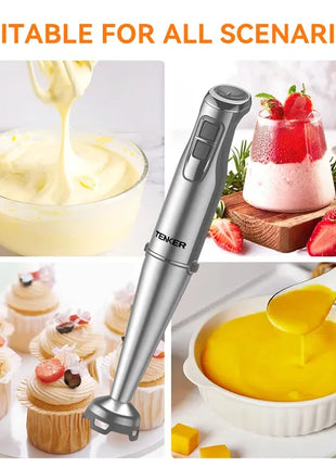 1100W Stainless Steel Immersion Hand Blender – 5-in-1 Stick Blender with Chopper & Whisk