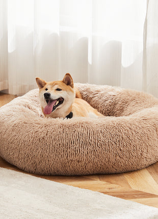 Fluffy Plush Pet Bed Round Anti-Slip Faux Fur Cat Dog Bed Washable Calming Bed