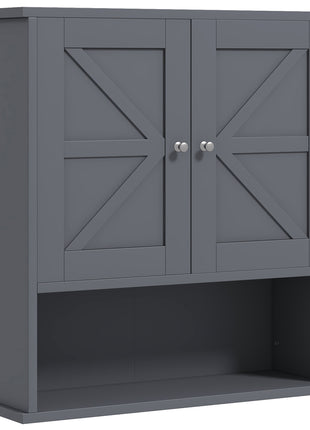Farmhouse Wall-Mounted Medicine Cabinet – Gray Bathroom Cabinet with Barn Doors & Adjustable Shelf