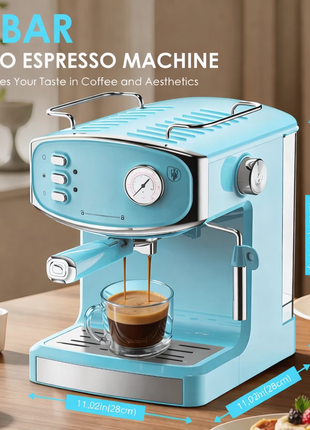 Likeshoppe Choice- Retro 20 Bar Espresso Machine with Milk Frother – Sky Blue Semi-Automatic Coffee Maker for Home Barista