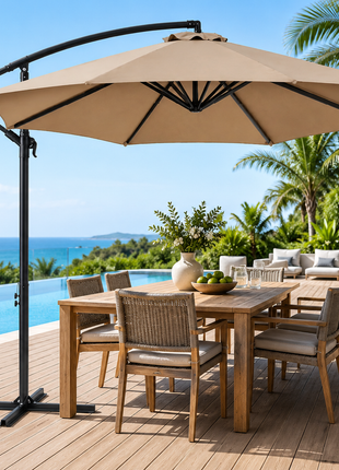 Cantilever Patio Umbrella with Base – Solar LED & Standard Options