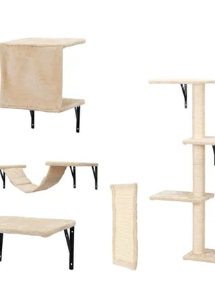 5PCS Wall Mounted Cat Climber Set – Floating Cat Shelves Bridge Scratching Activity Tree