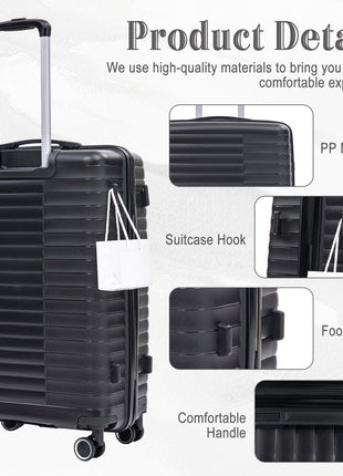 4 Piece PP Luggage Set with Spinner Wheels & Cosmetic Case – Black