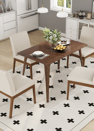 Likeshoppe 5 Piece Mid Century Dining Table Set with Upholstered Chairs – Solid Wood Walnut Dining Set for 4, Modern Kitchen & Dining Room Furniture