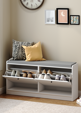 Entryway Shoe Storage Bench with Cushion – White Shoe Rack Organizer Cabinet for Hallway & Bedroom