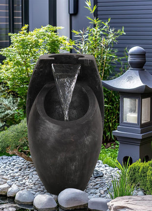 21.5" Backyard Water Fountain – Indoor Outdoor Two-Tier Floor Standing Waterfall Decor