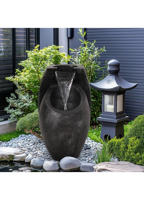 21.5" Backyard Water Fountain – Indoor Outdoor Two-Tier Floor Standing Waterfall Decor