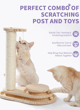 Interactive Cat Scratching Board with Ball Track Toy – Indoor Cat Activity Center with Groomer