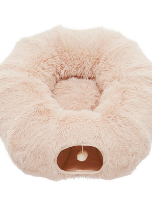 Cat Tunnel Bed Plush Donut Cat Cave – Peekaboo Indoor Tunnel Bed for Cats Kittens